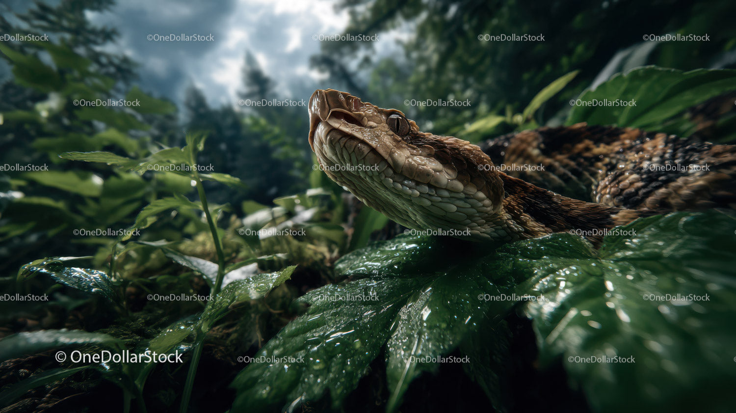 Crocodile Peeking Through Dense Jungle Foliage in Wild Nature