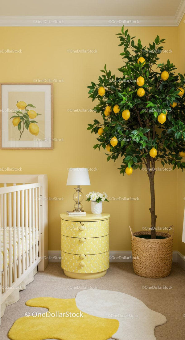 Fresh Lemon Theme Nursery with Cheerful Yellow and White Decor