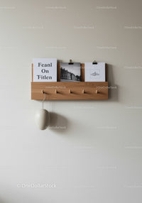 Modern Wooden Wall Mounted Key Holder with Hooks for Home Organization