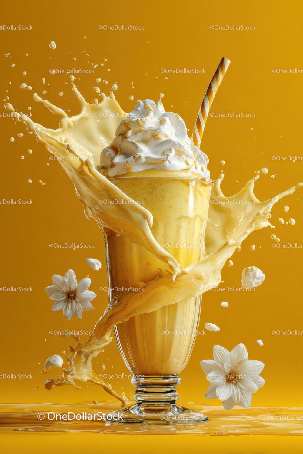 Lemon Milkshake with Whipped Cream and Splash in a Glass