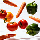 Fresh colorful vegetables floating on white background