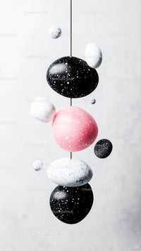 Hanging Planet Mobile with Black, White, and Pink Spheres for Interior Decor