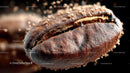 Flying Coffee Beans in Motion on a Dark Background