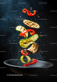 Grilled Vegetables Tossed in Hot Black Pan