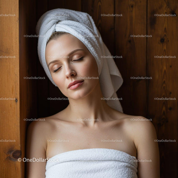 Zrelaksowana młoda kobieta z ręcznikiem w spa