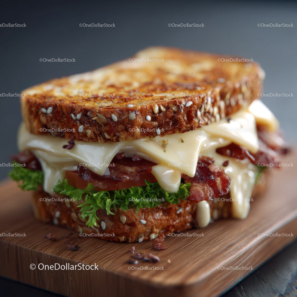Gourmet Sandwich with Bacon, Lettuce, and Melted Cheese
