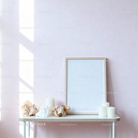 Minimalist table with candles and crumpled paper decor JPG Mockup Image preview