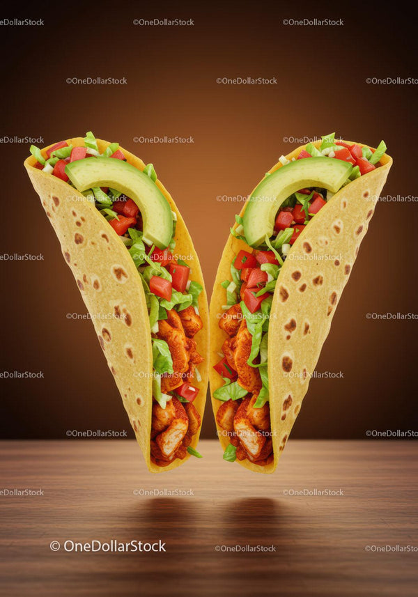 Two Soft Tacos Filled with Chicken and Fresh Vegetables