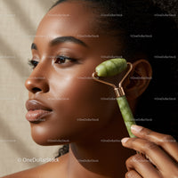 Elegant Woman Using Jade Roller for Facial Massage for Glowing Skin