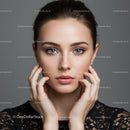 Close-Up Portrait of a Young Woman with Blue Eyes and Flawless Skin