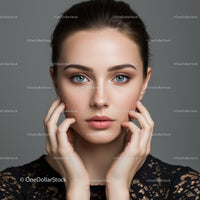 Close-Up Portrait of a Young Woman with Blue Eyes and Flawless Skin