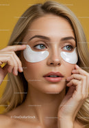 Beautiful woman applying eye patches for skincare routine