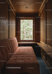 Cozy Wooden Interior with Forest View and Natural Rustic Design