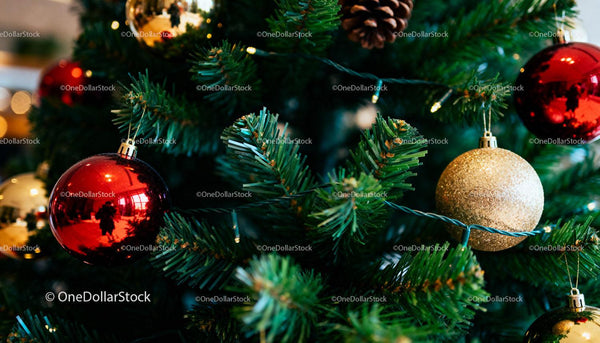 Close-up of Festive Christmas Tree with Ornaments
