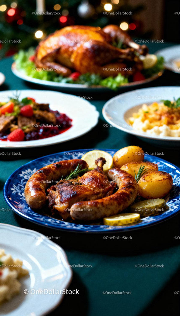 Pieczone Mięso z Kiełbasami i Ziemniakami na Świątecznym Stole