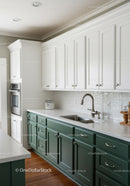 Modern Kitchen with White Upper Cabinets and Green Lower Cabinets