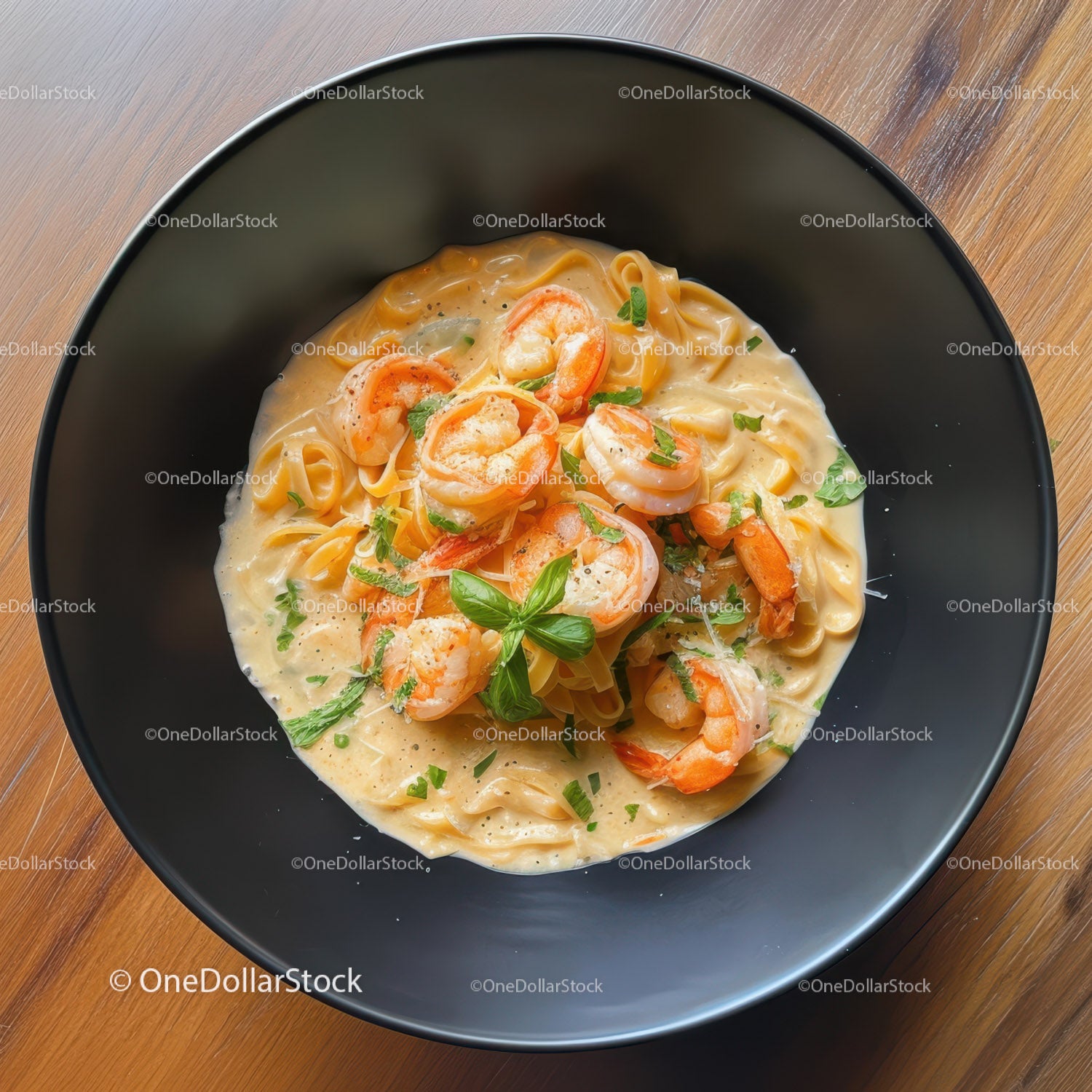 Creamy Shrimp Fettuccine Pasta with Fresh Basil and Herbs