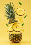 Fresh Pineapple Slices Floating on Yellow Background