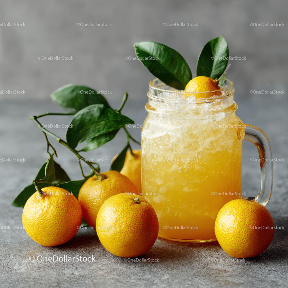 Refreshing Mandarin Beverage in a Mason Jar with Fresh Fruits