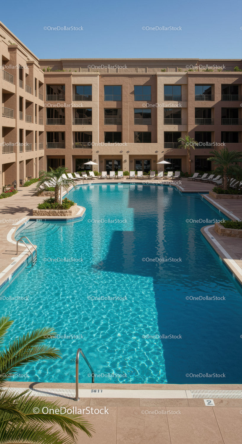 Modern Hotel with Bright Swimming Pool and Lounge Area