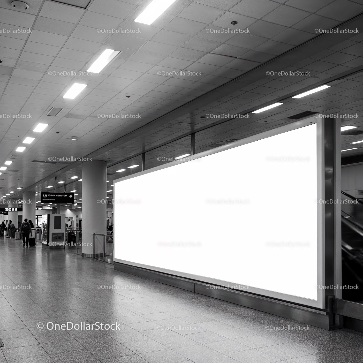 Spacious Urban Transit Hall with Large Empty Billboard