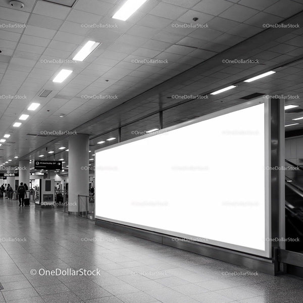 Spacious Urban Transit Hall with Large Empty Billboard JPG Mockup Image