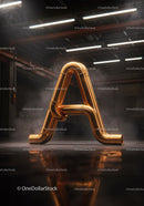 Industrial Copper Pipes Forming Letter A in Warehouse