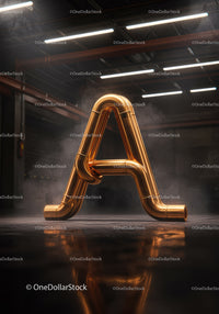 Industrial Copper Pipes Forming Letter A in Warehouse