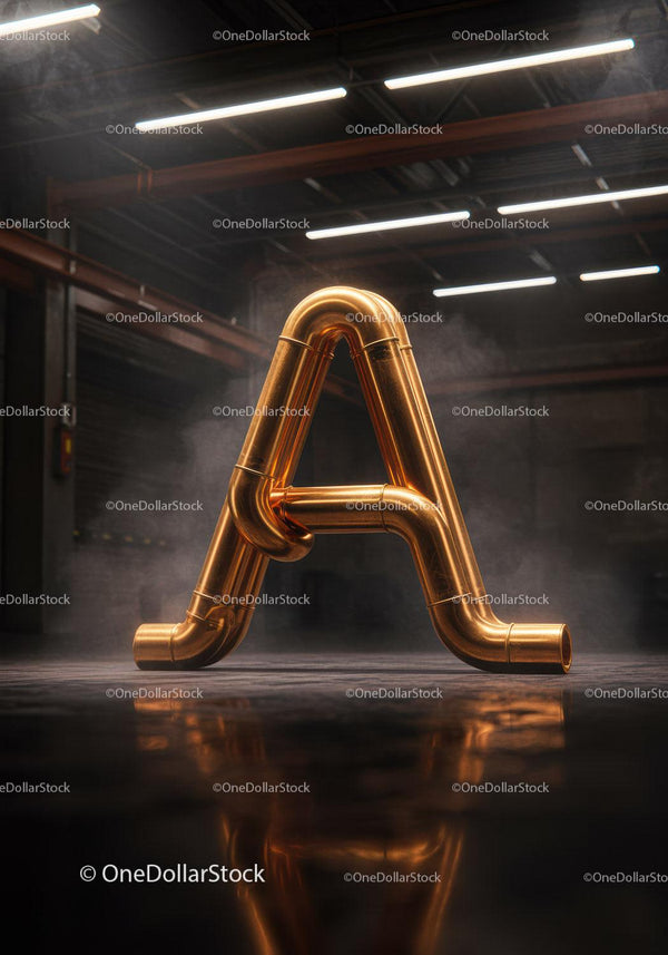 Industrial Copper Pipes Forming Letter A in Warehouse