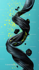 Abstract Artistic DNA Helix with Floating Rocks and Yellow Splash