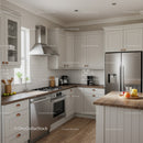 Bright Modern Kitchen with White Cabinets and Wooden Countertop
