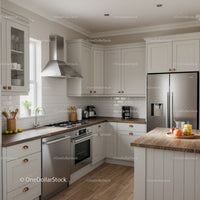Bright Modern Kitchen with White Cabinets and Wooden Countertop