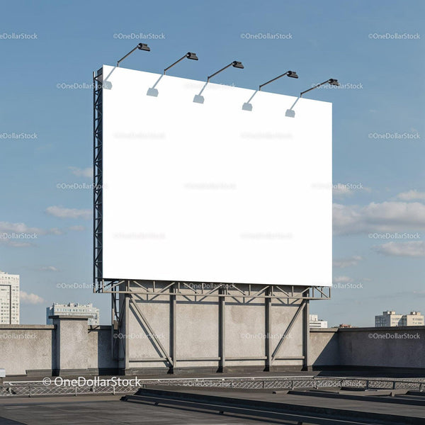 Blank outdoor billboard on rooftop under clear sky JPG Mockup Image