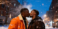 Couple Sharing a Tender Kiss on a Snowy Evening