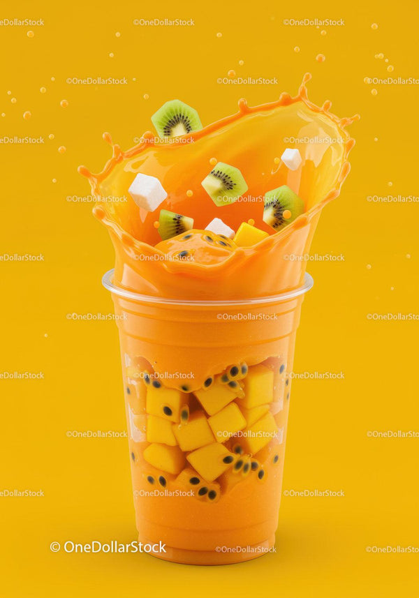 Świeży tropikalny smoothie z owocami i kostkami lodu