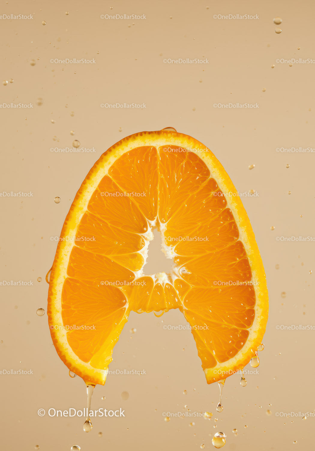 Fresh Orange Slice with Dripping Juice Close Up