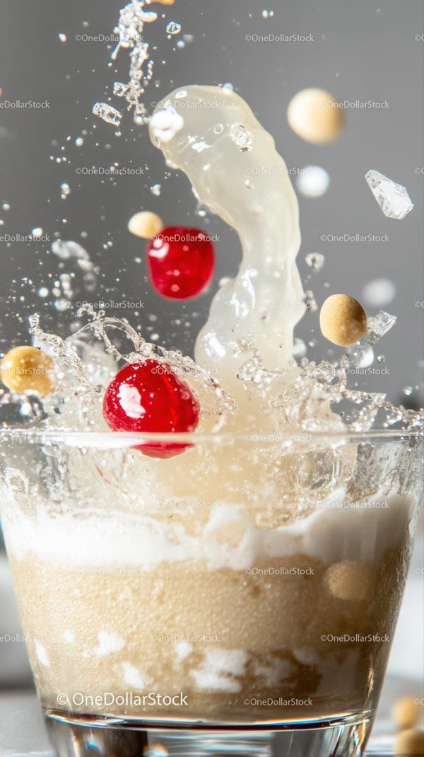 Delectable Refreshing Drink Splash Featuring Cherries and Cream