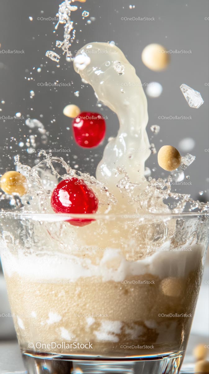 Delectable Refreshing Drink Splash Featuring Cherries and Cream