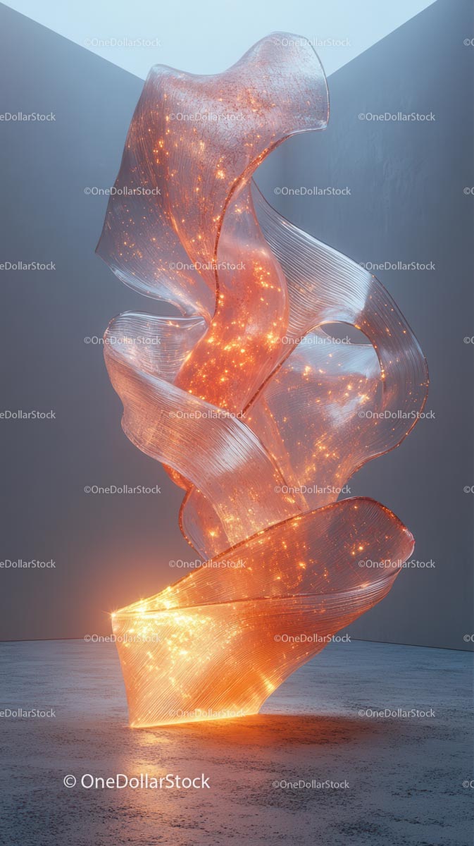 Illuminated Glass Sculpture with Sparkling Lights in Modern Art Gallery