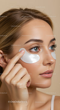 Portrait of Woman Applying Under-Eye Patches for Skincare