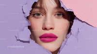 Beautiful Woman with Radiant Pink Lips and Artistic Background
