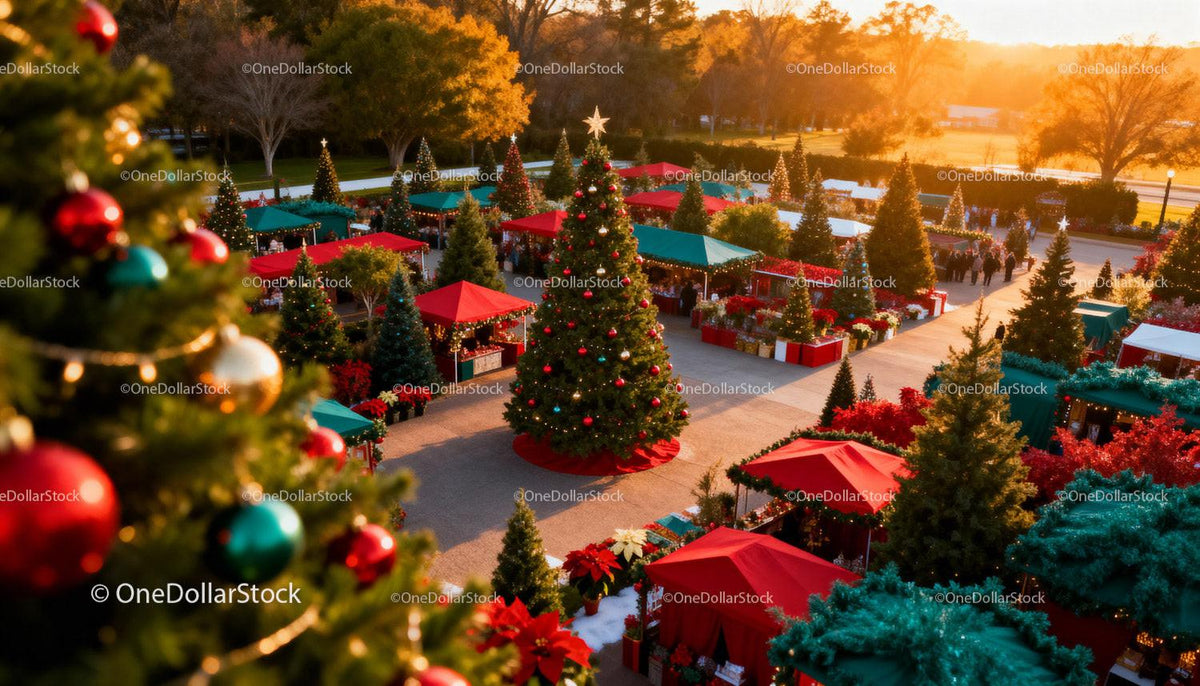 Festive Outdoor Christmas Market at Golden Hour