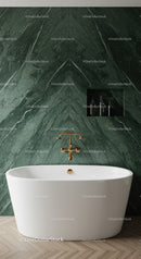 Luxurious Green Marble Wall Bathroom with Modern White Bathtub