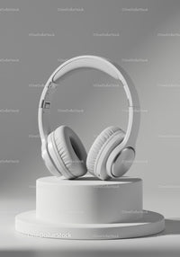 White Wireless Headphones on Display Stand in Modern Setting