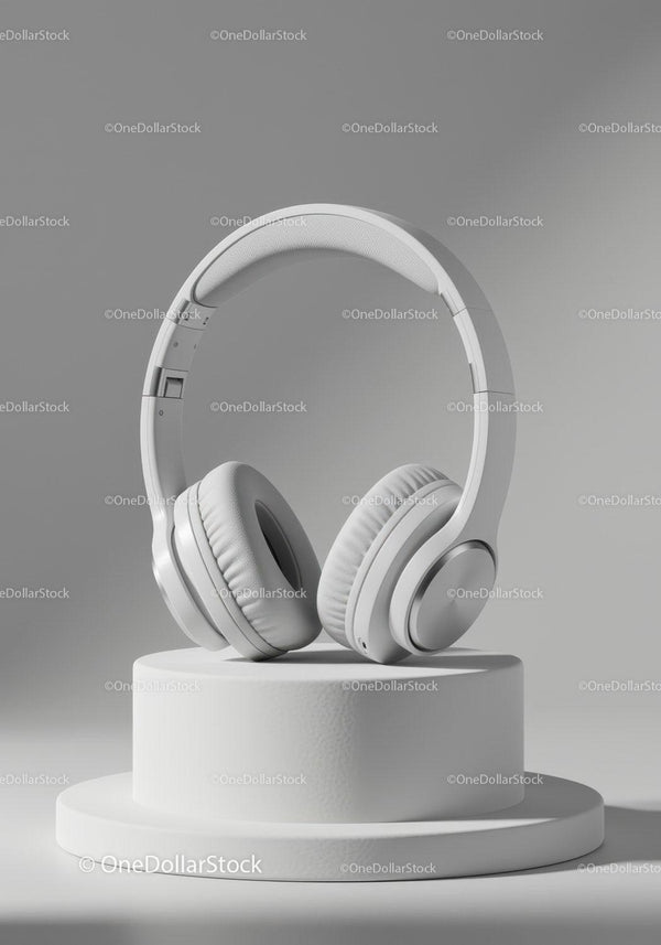 White Wireless Headphones on Display Stand in Modern Setting