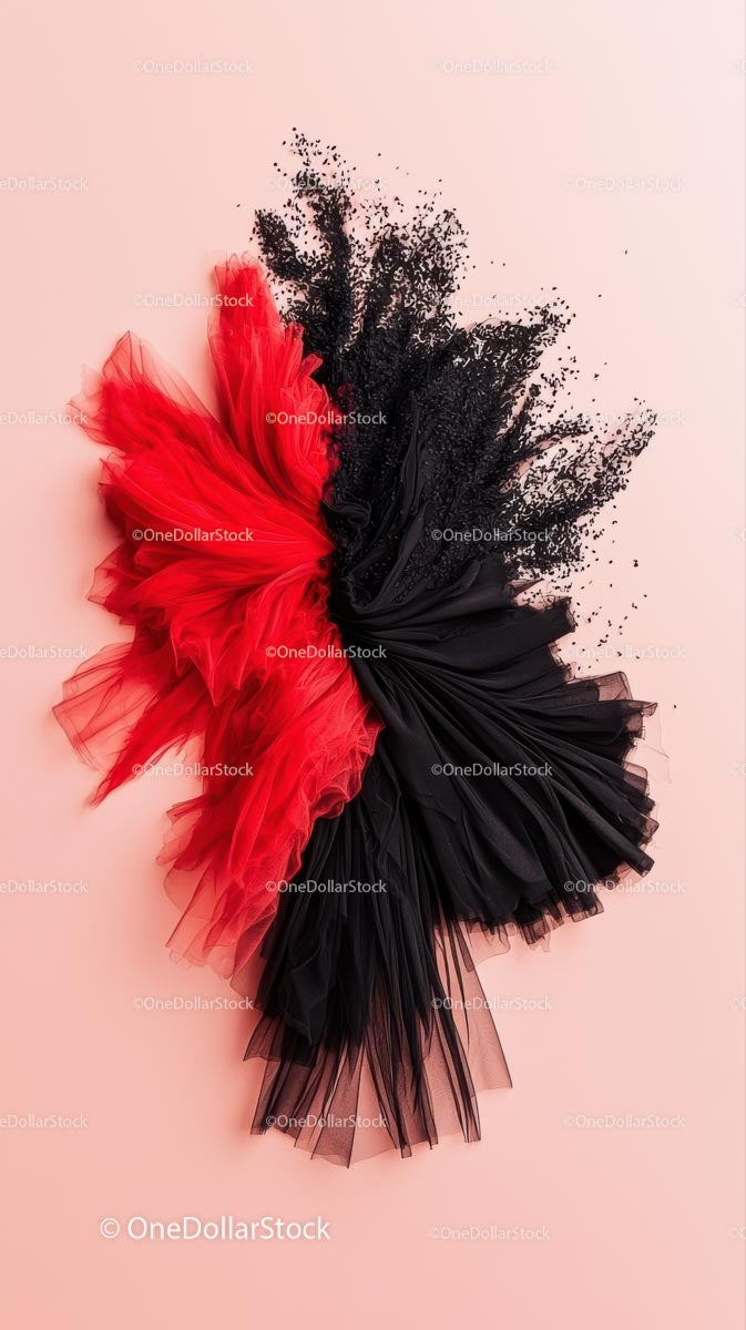 Creative Red and Black Tulle Dress with Fabric Explosion