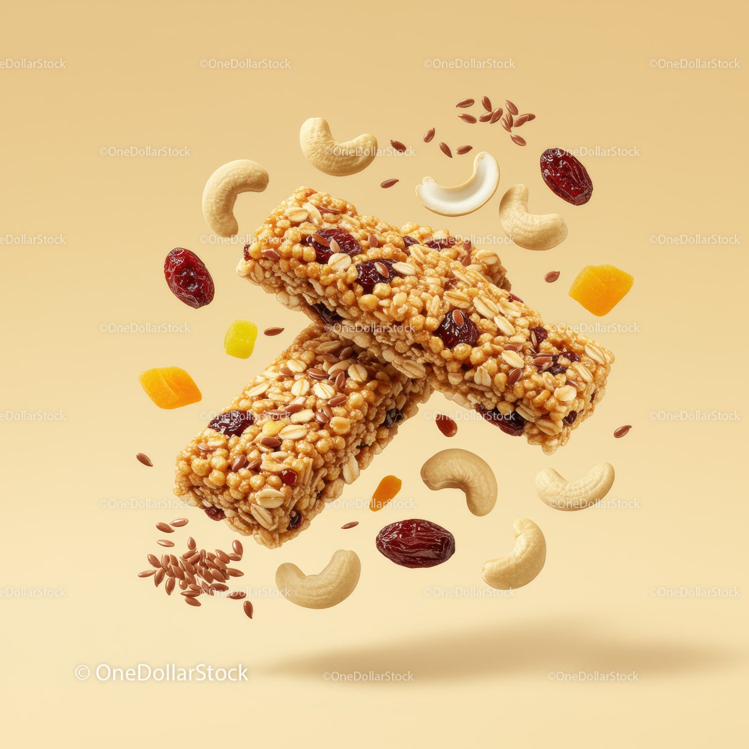 Healthy granola bars with nuts and dried fruits closeup