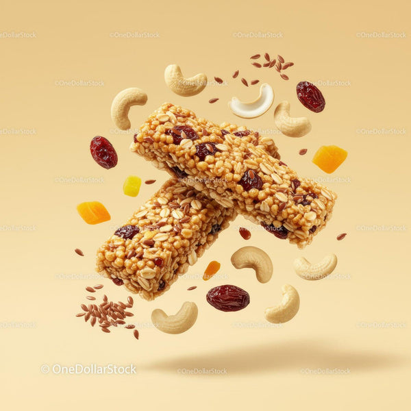 Healthy granola bars with nuts and dried fruits closeup