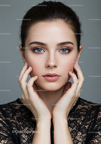 Elegant Portrait of a Young Woman with Blue Eyes and Flawless Skin