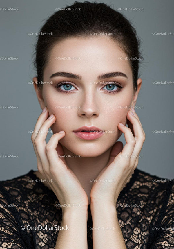 Elegancki portret młodej kobiety z niebieskimi oczami i nieskazitelną cerą